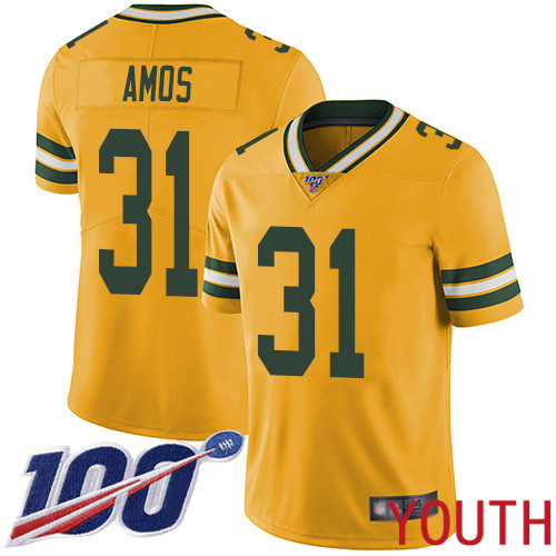 Green Bay Packers Limited Gold Youth 31 Amos Adrian Jersey Nike NFL 100th Season Rush Vapor Untouchable